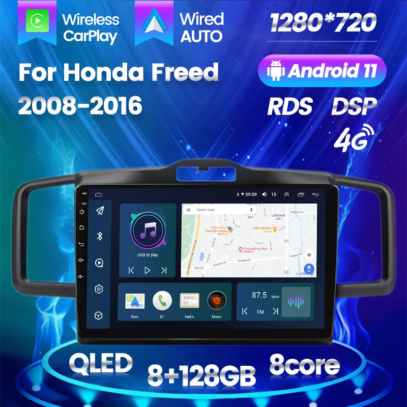 

QLED 8G 128G Android 11 Auto Car Radio For Honda Freed 2008 - 2016 Carplay Video Player GPS Navigation DSP RDS 8Core 4G No DVD