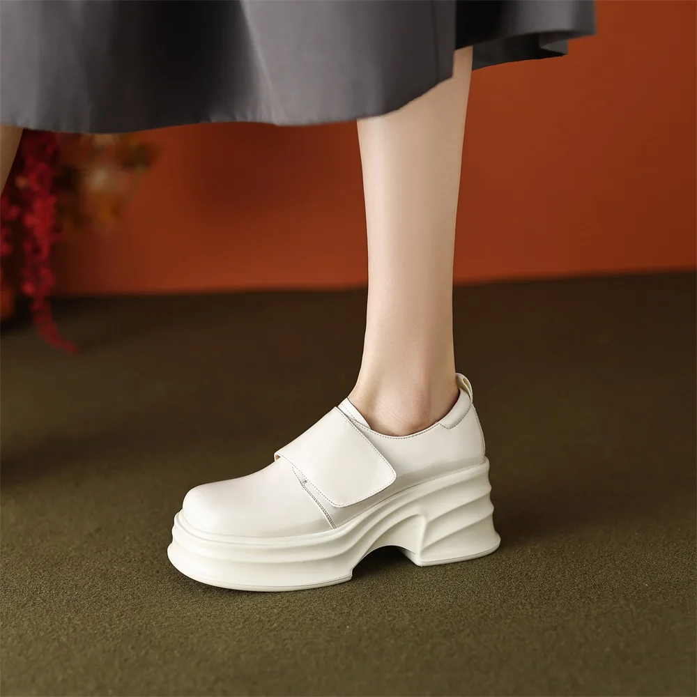 Cialisa Casual Genuine Leather Women Shoes 2023 Spring New Platform Round Toe Black Handmade Loafers Thick Heels Female Footwear