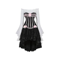 three piece pink corset dress women outfitvictorian lingerie skirt sets for women vintage dancing clubwear medieval bustier