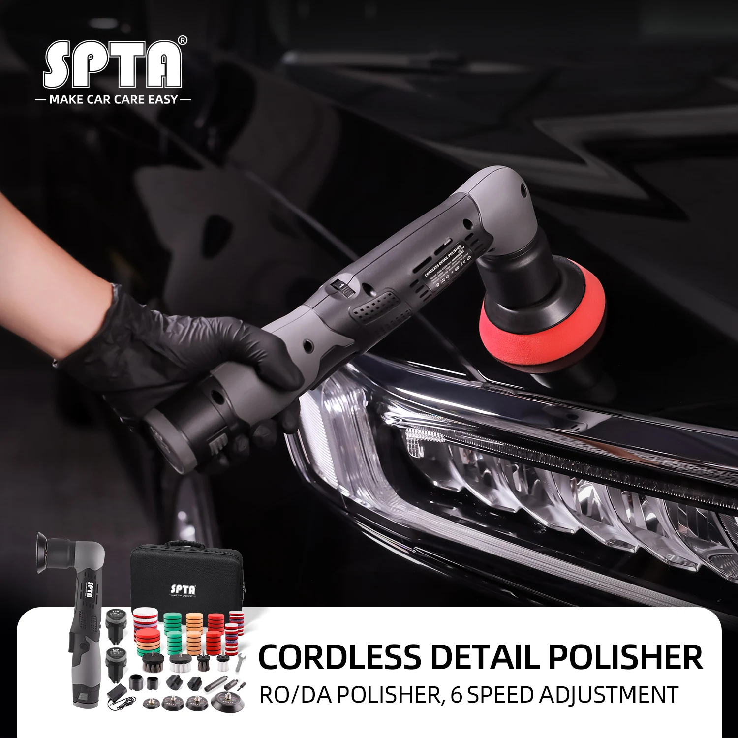 SPTA NEW 12V Cordless Mini Car Polisher Scratches Killer Det