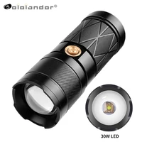 sololandor 30w white light led telescopic zoom flashlight 1500 meters long range torch built in battery support input and output