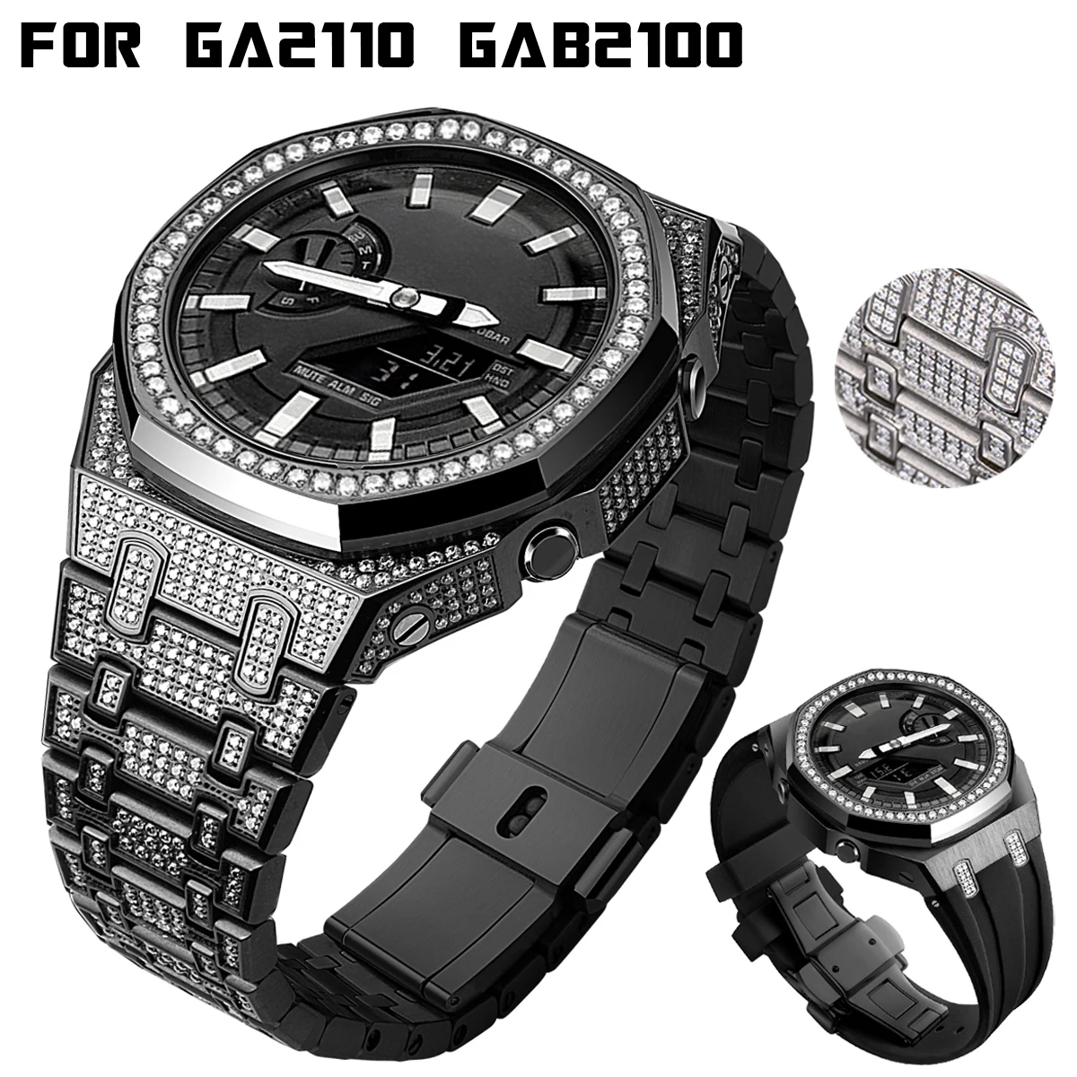 

3/4th Generation Diamond Case Mod Kit for Casioak GA2100 Stainless Steel Bracelet Rubber Strap for G-Shock GA2110 Diy Accessorie