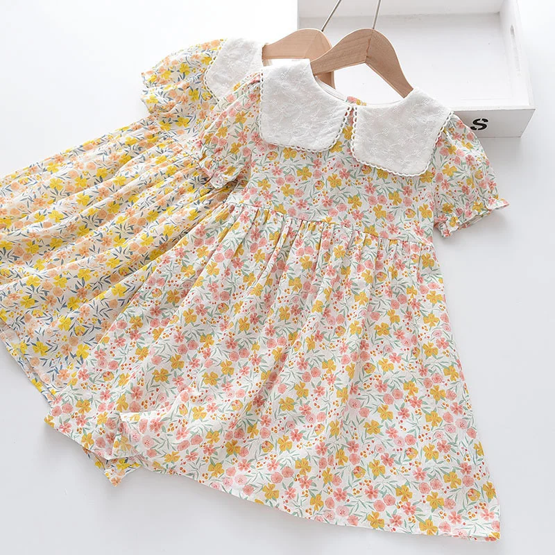 

Детский дешевый костюм, летнее платье принцессы для девочки, Сказочная юбка, принт с цветами, большие лацканы