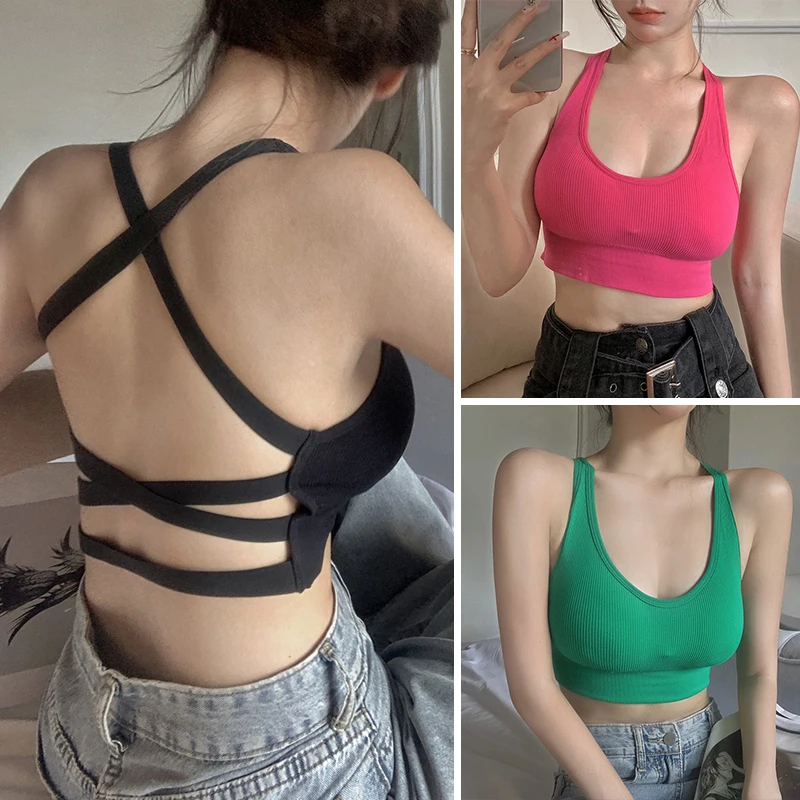 

Women Knitted Camis Tanks Tops Sexy Backless Push Up Tube Top Solid Color Underwear Female Soft Brassreie Summer Crop Tops