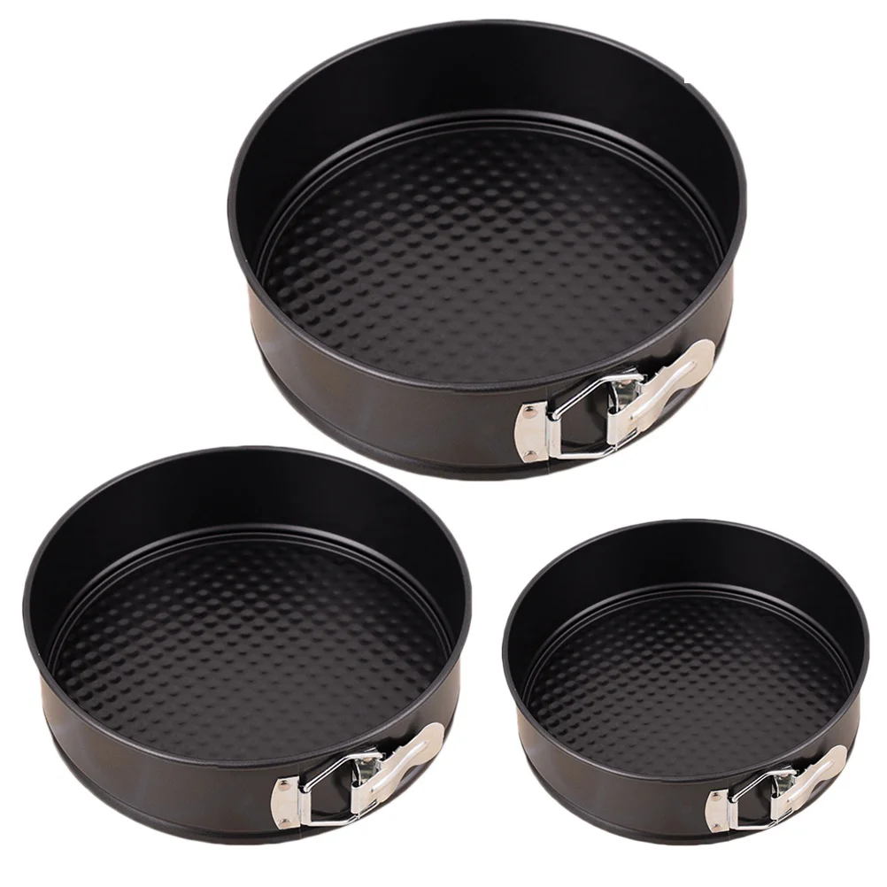 

3 PC Stainless Steel Frying Pan Round Non-stick Cake Molds Live Buckle Honeycomb Bottom Baking Tray Pastry