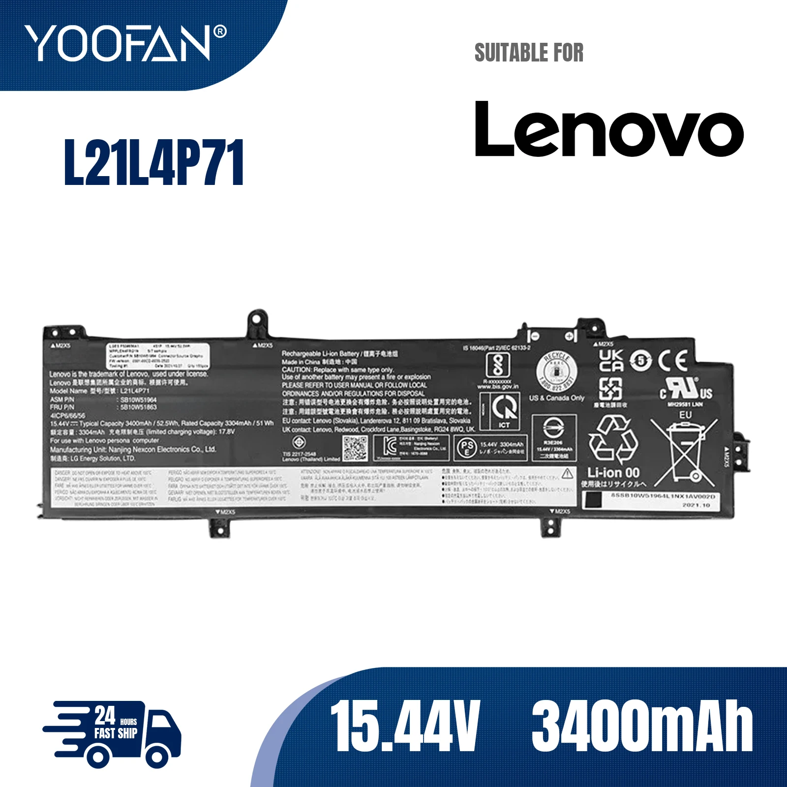Аккумулятор YOOFAN L21C4P71 L21L4P71 для ноутбука Lenovo ThinkPad T14 P14s Gen 3 2022 L21D4P71 L21M4P71 L21M4P72 sb10w51997