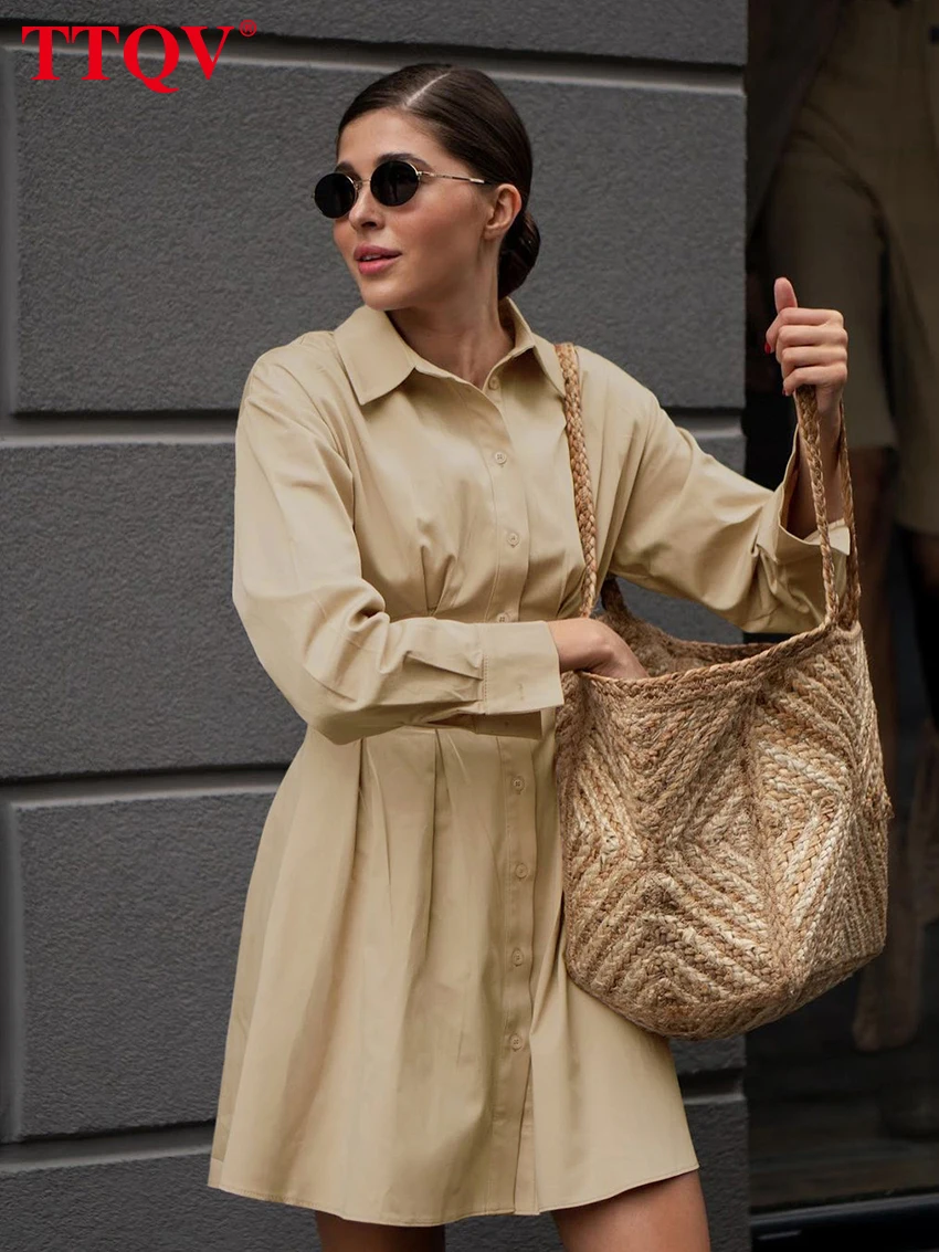 

Женское винтажное платье-мини с длинным рукавом, на пуговицах