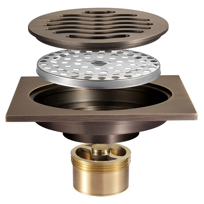 

Brass Floor Drain 100X100mm Square Anti-Odor Linear Shower Drain Bathroom Balcony Shower Drain Hair Catcher
