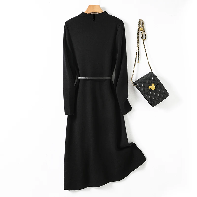 Винтажное трикотажное платье с длинными рукавами и принтом женское