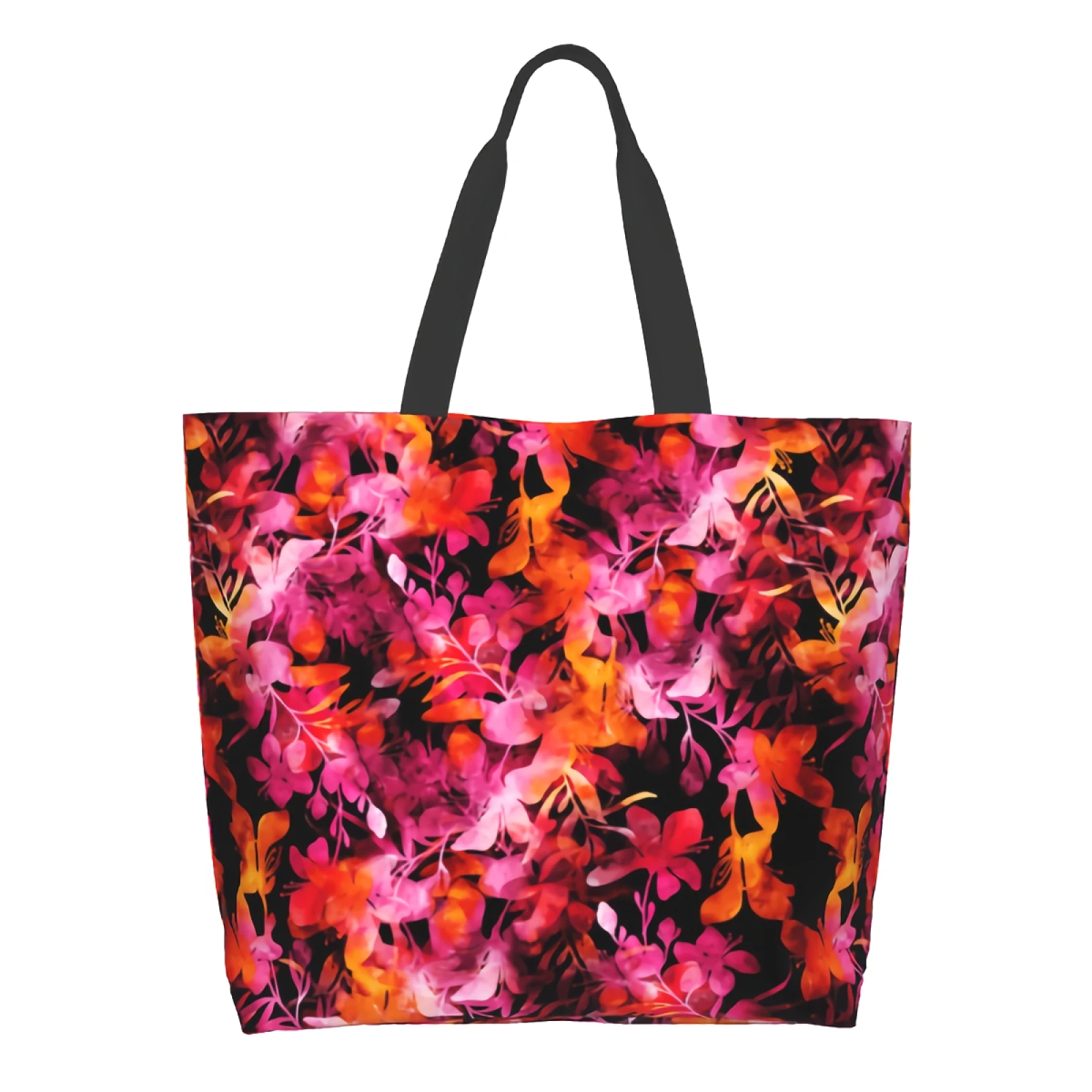 

Pink and Red Abstract Flowers Extra Large Grocery Bag Tote Lightweight Washable Shoulder Bags Handbag with Inside Pockets
