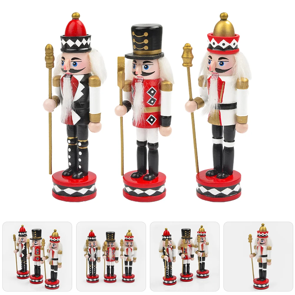 

3pcs Nutcracker Puppet Decorations Xmas Nutcrackers Ornaments Wooden Nutcrackers Decors