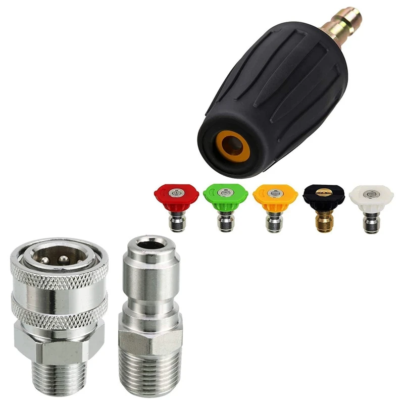 

Pressure Washer Adapter Set, 3/8 Inch Quick Connect, Rotating Turbo Nozzle For Pressure Washer With 5 Spray Nozzle Tips