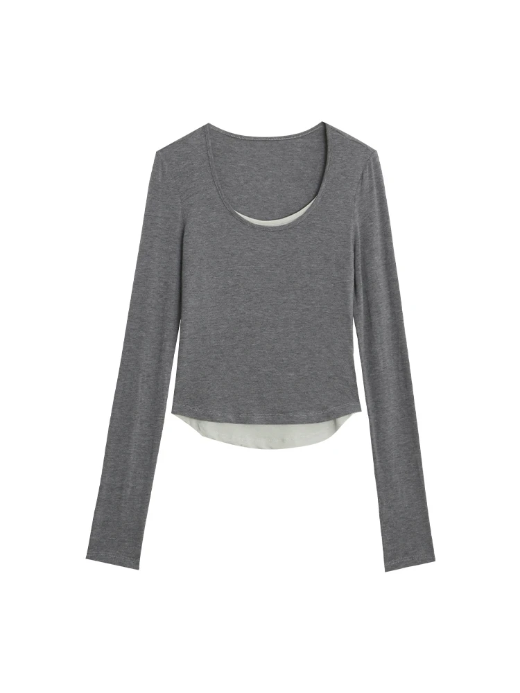 Рубашка с длинными рукавами в Корейском стиле круглым вырезом женская осень 2024