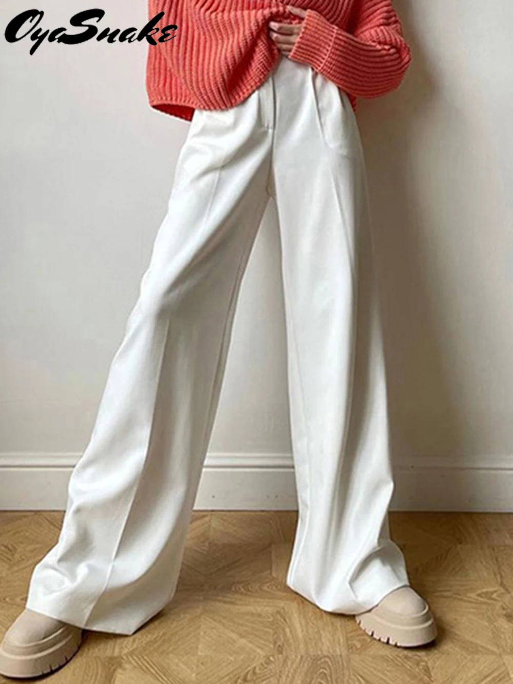 Oyasnake 2022 Fashion Office Women Pants Wide Up Casual Pleated Female Spring New High Waist Floor-Length Loose Trousers
