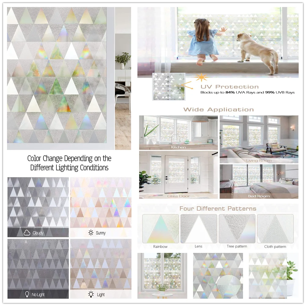 

Privacy Window Film 3D Decor Window Vinyl Stained Glass Window Covering Non-Adhesive Stickers Sun UV Blocking for Home Office