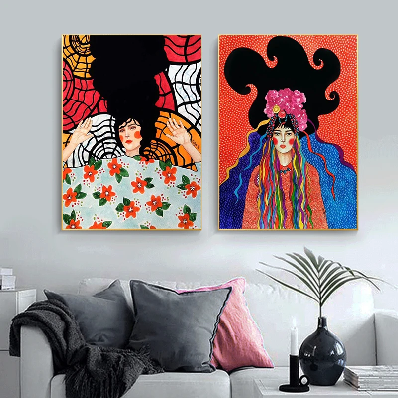 Настенный постер в скандинавском стиле для винтажной девушки цветок волос