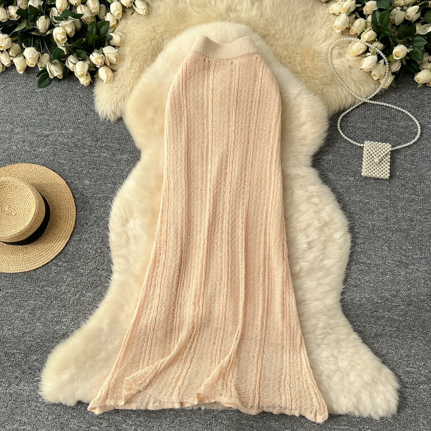 Базовая вязаная винтажная модная длинная юбка трапециевидной формы с высокой