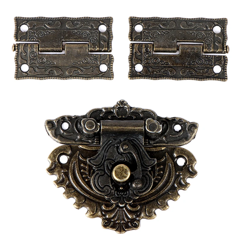 

Furniture Hardware Box Latch Hasp Toggle Buckle + 2Pcs Decorative Cabinet Hinges