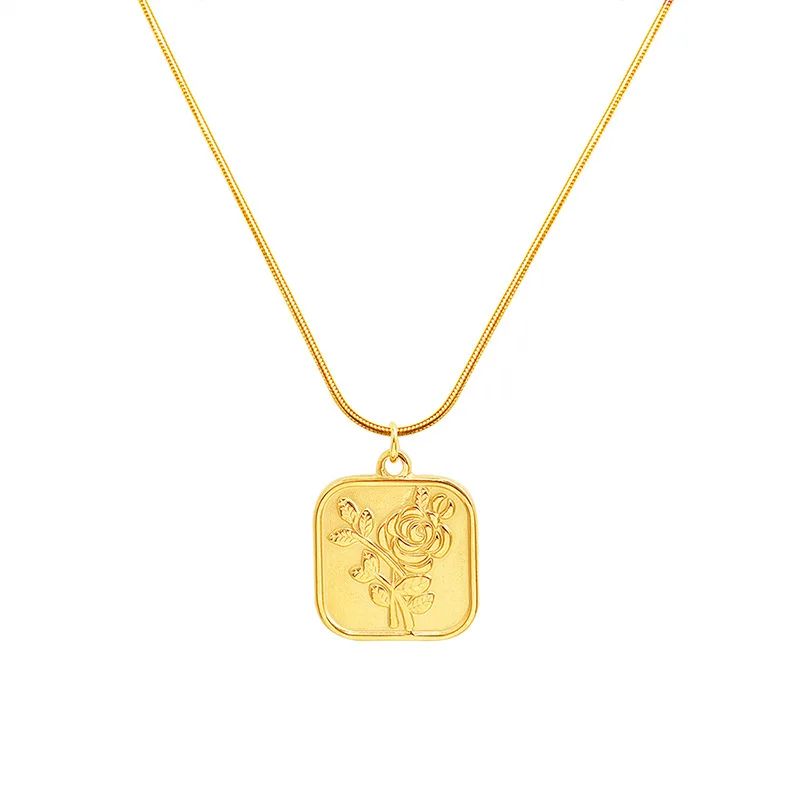 

Favorite Restoring Ancient Ways Design Rose Necklace Stainless Steel for Women Gold Plated Fashion Jewelry 2022 for Teen Girls