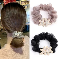 organza starfish scrunchies shiny rhinestone pearl hair ties women girls summer hair band rope pentagram hair accessories