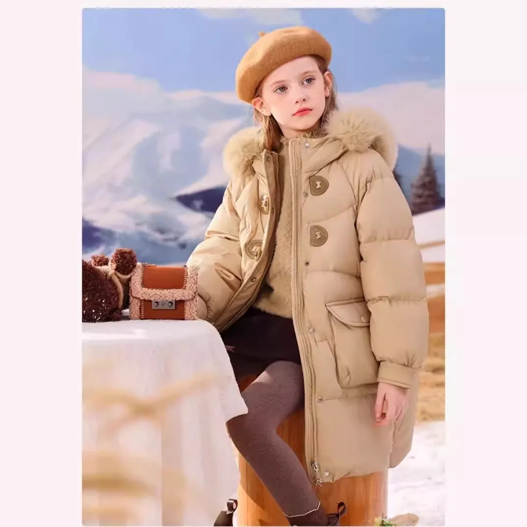 Зимняя куртка для девочек сохраняющая тепло съемная шапка пальто с меховым