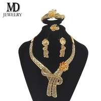 womens wedding jewelry luxury gold color jewelry set gold color plated craft women jewelry 4 piece bridal gift necklace set