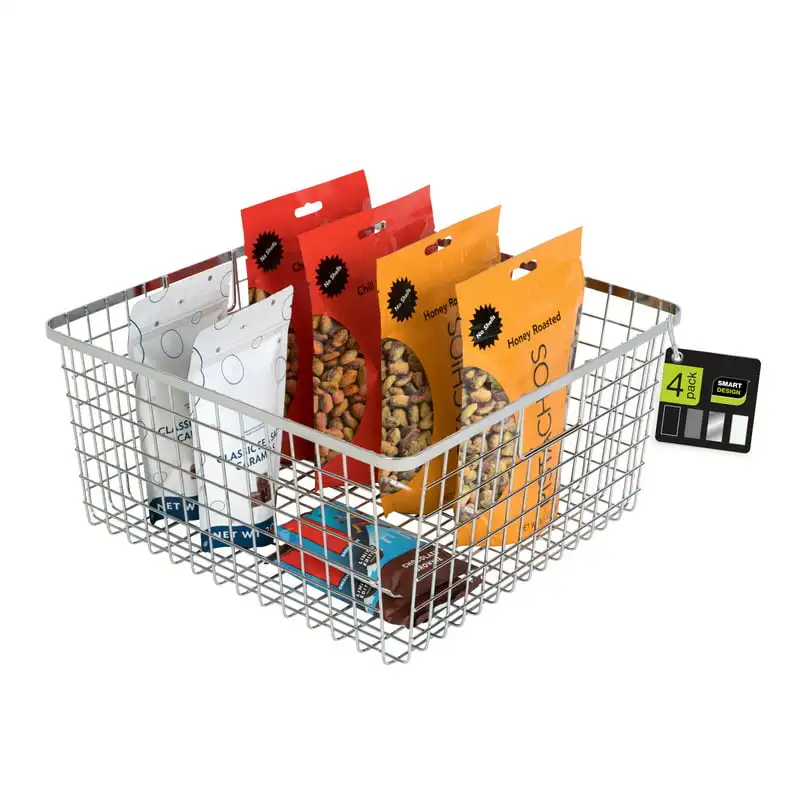 

Basket Organizer with Handles - 12 x 12 x 6 inches - Chrome - Set of 4