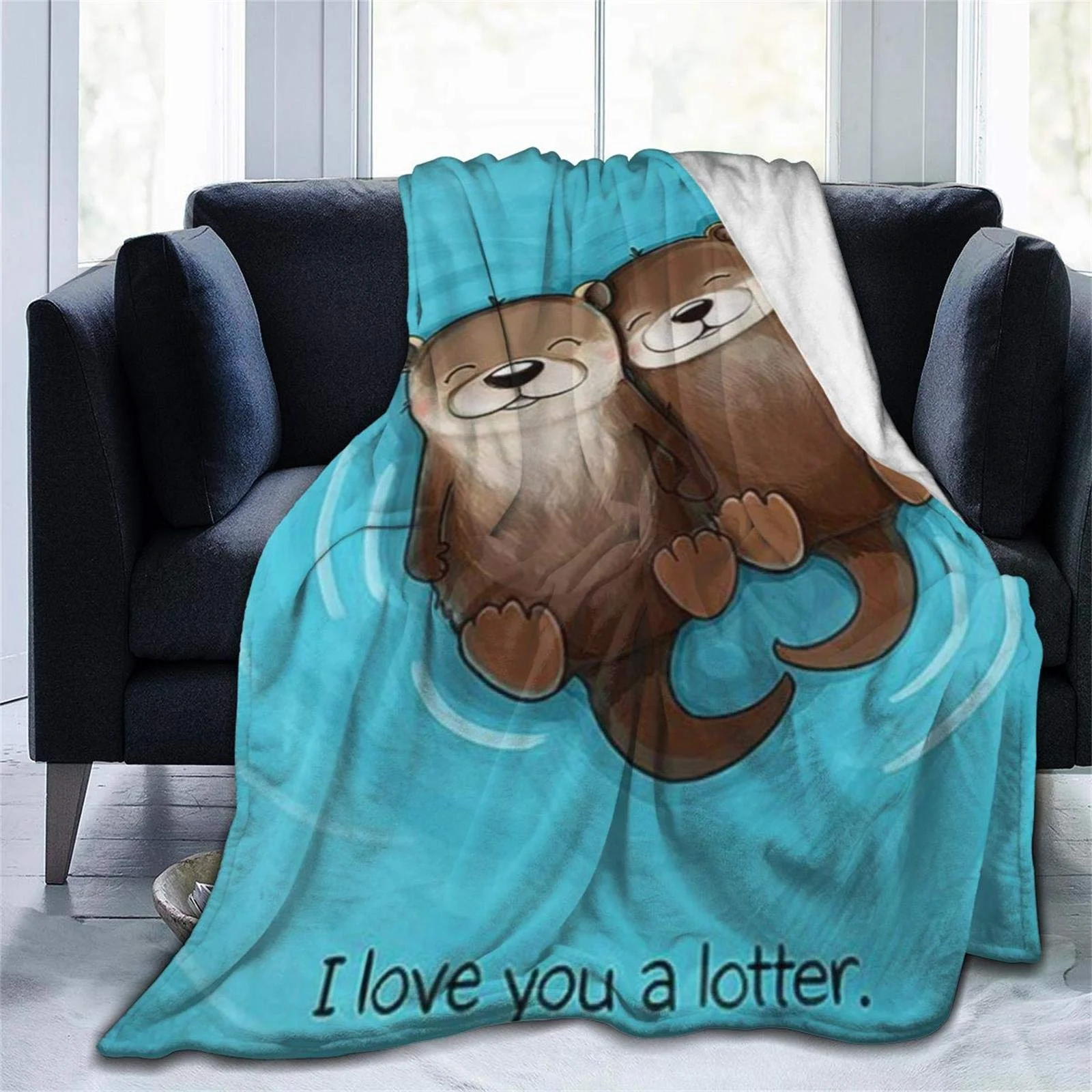 

Flannel Blanket Lightweight Fleece Cartoon Throw Bedding for Sofa Couch Living Room All Seasons Custom Couple Wedding Otter