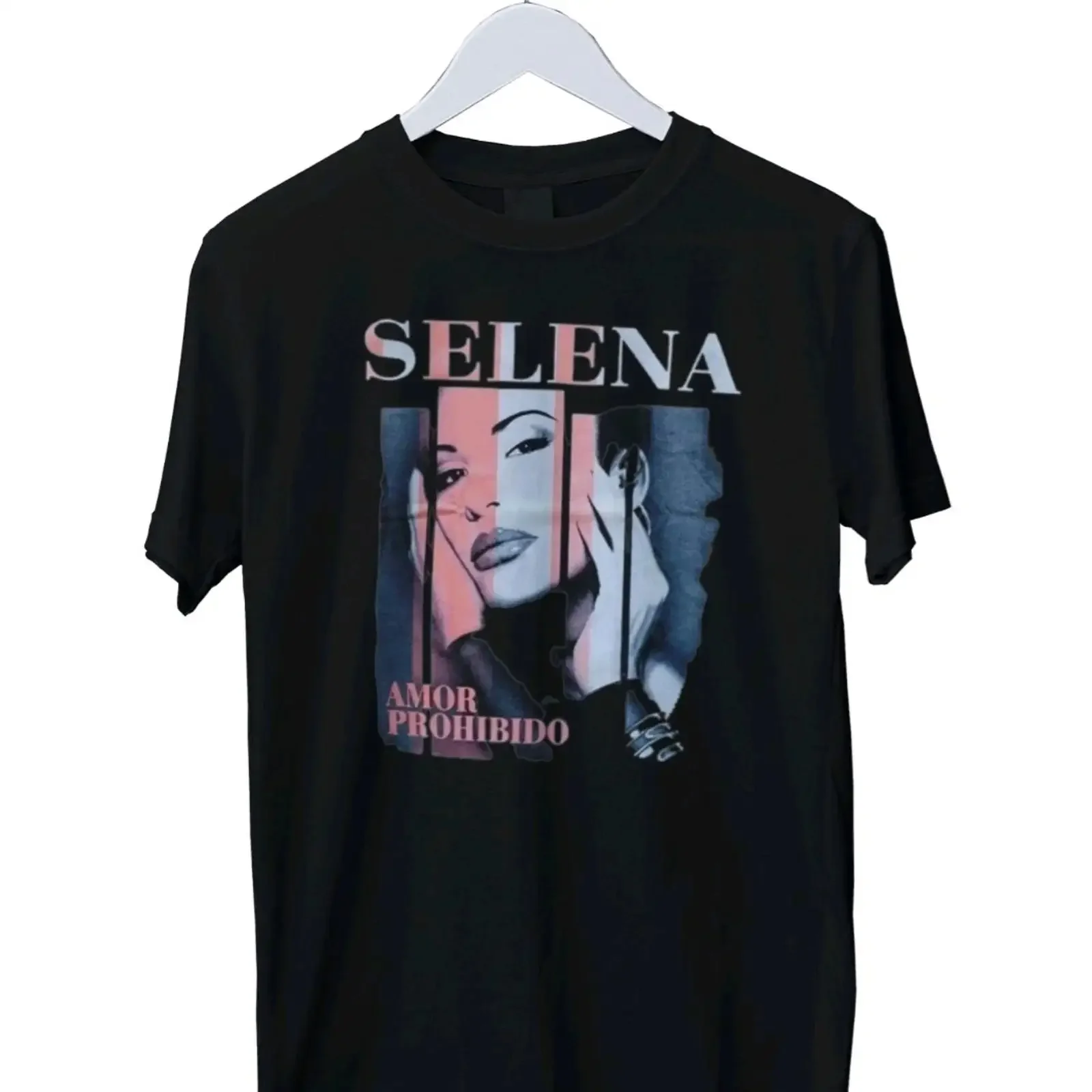 Фото Футболка Selena Amor banido с винтажным музыкальным принтом, размеры S, M, L, XL, 2XL, 3XL, 4XL, винтажная, с эффектом потертости, стильная, эластичная, унисекс, дышащая, комфортная №1