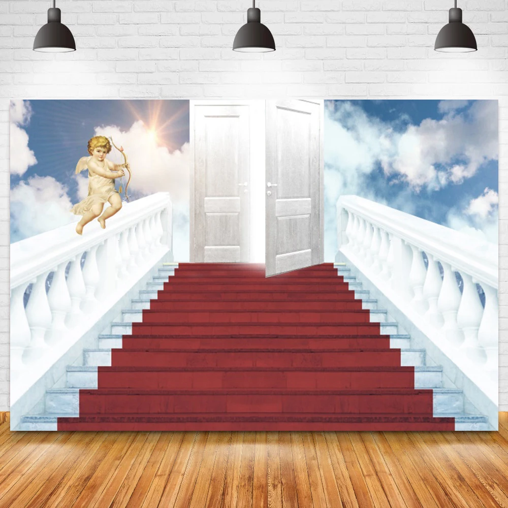 

Фон для детской портретной фотосъемки с изображением молитвы ангела красной ковровой дорожки