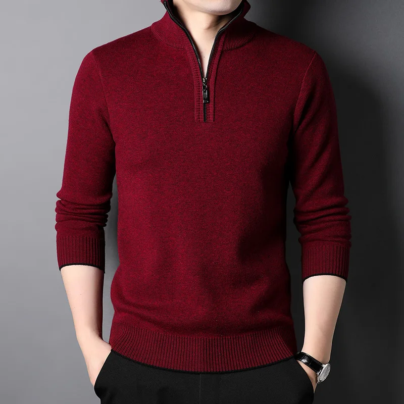 

Sweater Men's Pure Wool Sweater Half Zipper Turtleneck Bottoming Shirt High-End Men's Extra Thick Warm Pullover Sweater