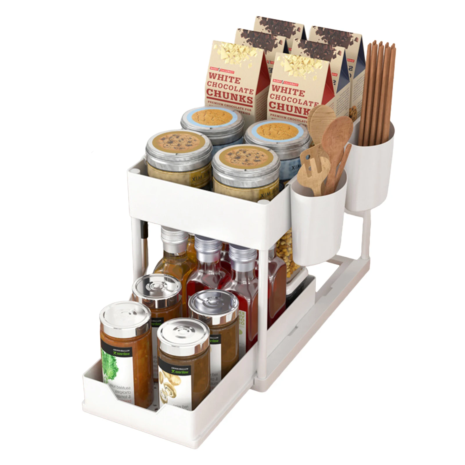 

2-Tier Under Sink Organizers Under Sink Organizer And Storage With Pull Out Drawers With 4 Hook 2 Cups Housewarming Gifts For