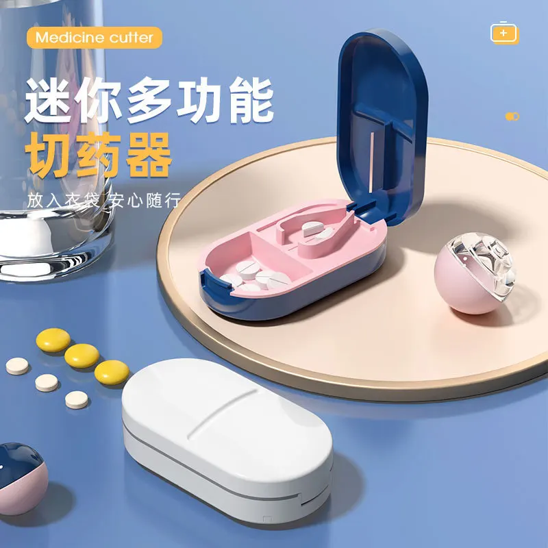 

1PC Pill Cutter Box Portable Drug Box Tablet Cutter Splitter Medicine Pill Holder Pill Cutter Box
