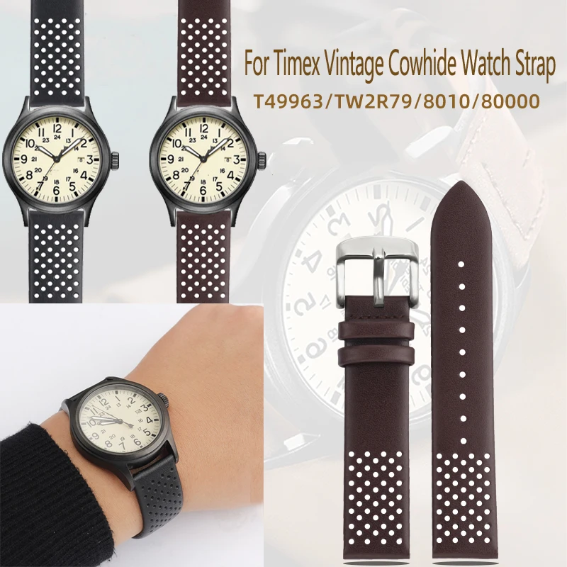 

Brown Bracelet For Timex Genuine Leather Watchband With Men's T49963/TW2R79/8010 Waterproof Retro High Grade Cowhide Watch Chain