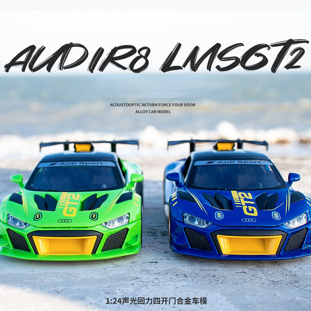 

1:24 Audi R8 LMS GT2 race track version Diecast Metal Alloy Model sports car Pull Back Sound Light Car Children Gift Collection