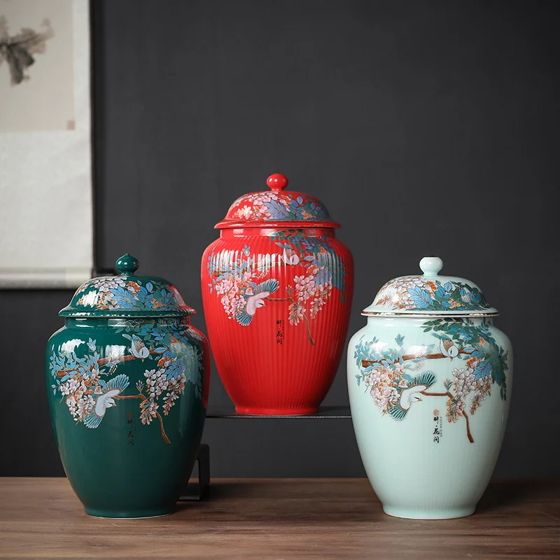 

Flower and Bird Tea Pot Ceramic Decoration Candy Jewelry Food Storage Tank Exquisite Flower Arrangement Vase Home Storage Tank