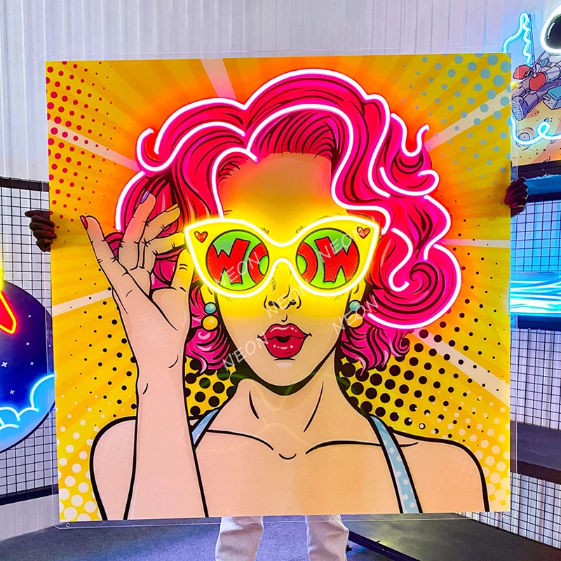 Wow Lady Pop Art светодиодный неоновая вывеска женские неоновые вывески с лицом