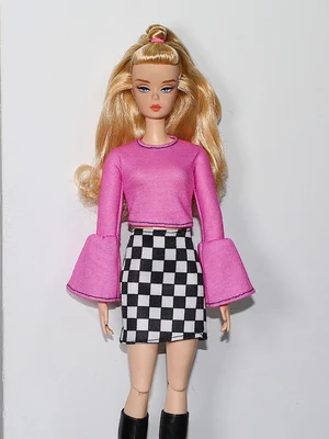

Pink Shirt Top & Plaid Skirt 11.5" Doll Outfits Set For Barbie Clothes For Barbie Clothing 1/6 BJD Dolls Accessories Kids Toys