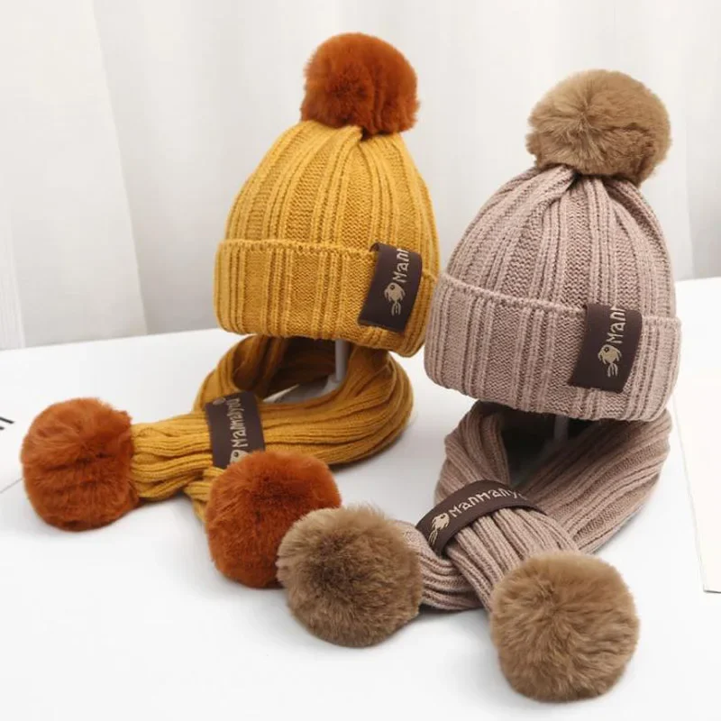 

Children Acrylic Kids Winter Beanies Set Boys Scarf Warm Girls Hat Sets Scarf Knit Doitbest Baby 2021 Caps Scarf-collar