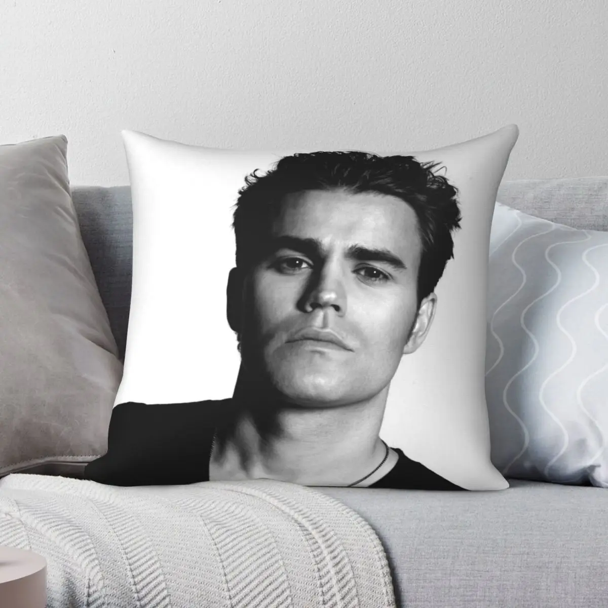 

Черно-белый квадратный чехол для подушки Paul Wesley из полиэстера и льна, вельветовый креативный декоративный чехол на молнии, чехол для подушк...