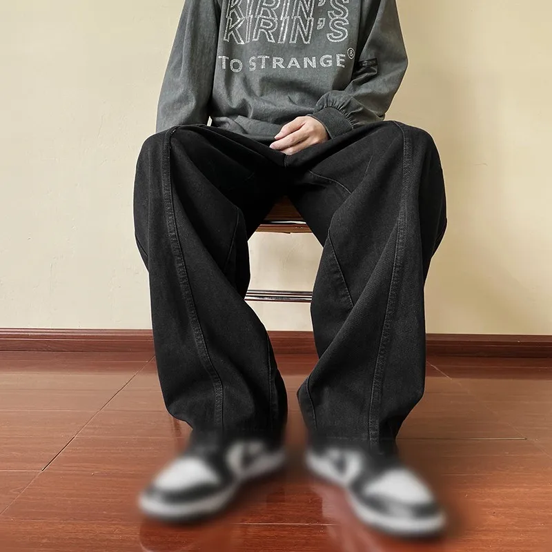 2023 Retro Solid Color Men's Jeans Baggy Straight Leg Denim Pants Hip Hop Fashion Male Trousers