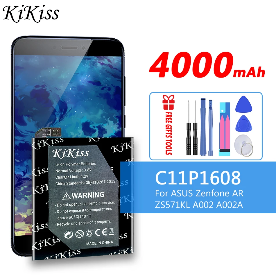 

100% Original KiKiss for ASUS C11P1608 Phone Battery For ASUS Zenfone AR ZS571KL A002 A002A Batteries + Gift Tools