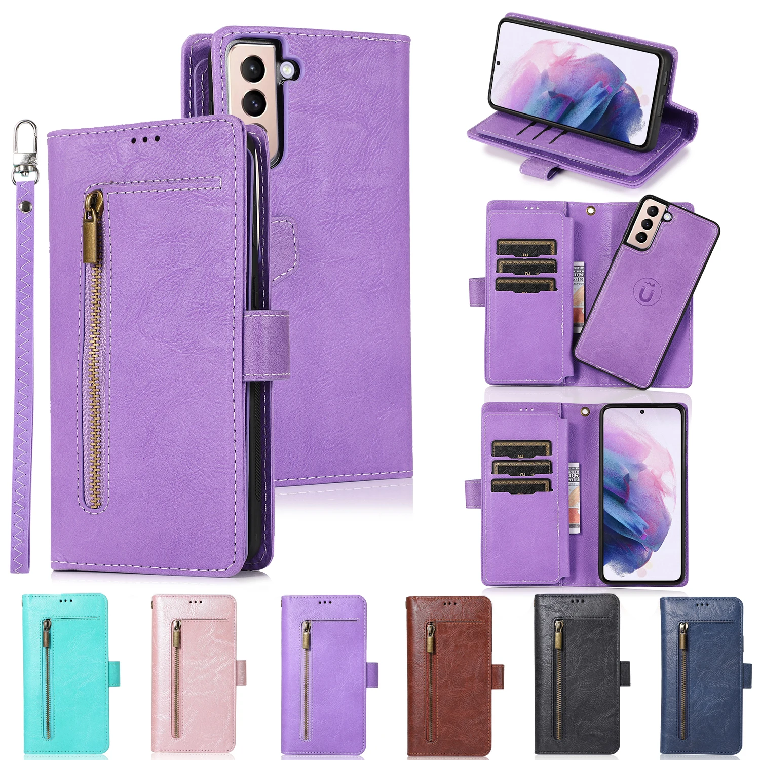 

Leather Flip Wallet Case For Samsung S22 S21 Ultra S20 FE S10E S10 S9 S8 Plus S7 Edge Card insertion Protect Cover