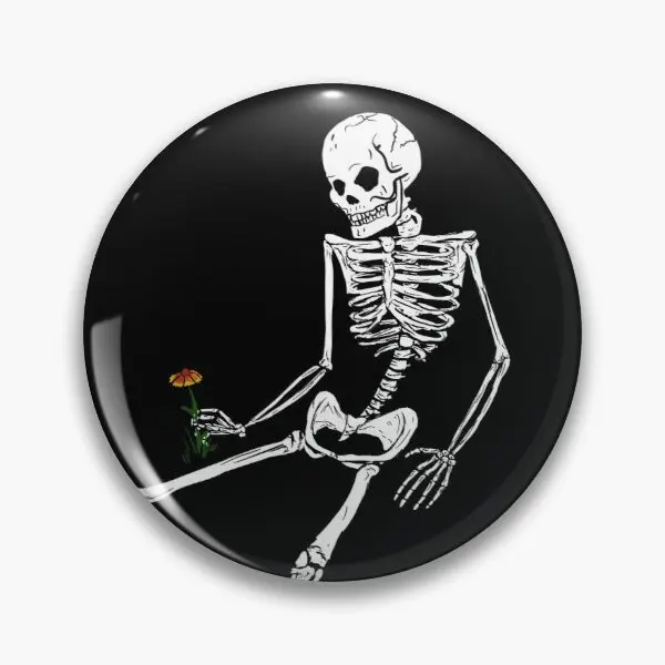 

Skeleton Picking A Flower Customizable Soft Button Pin Cartoon Gift Metal Creative Clothes Fashion Lapel Pin Hat Funny Badge