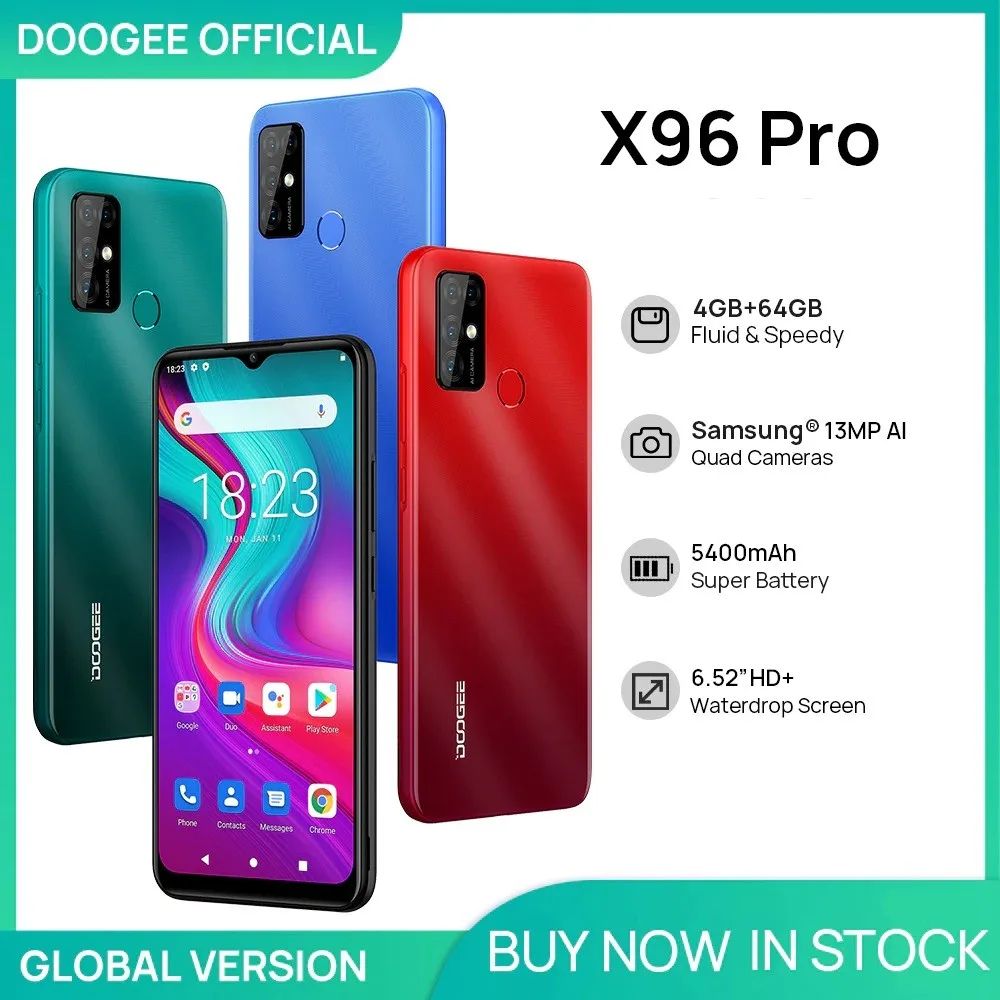 DOOGEE X96 Pro Cellphones 4GB RAM 64GB ROM Quad Core 13MP Quad Camera Smartphones Celular Mobile Phone Android 11 5400mAh