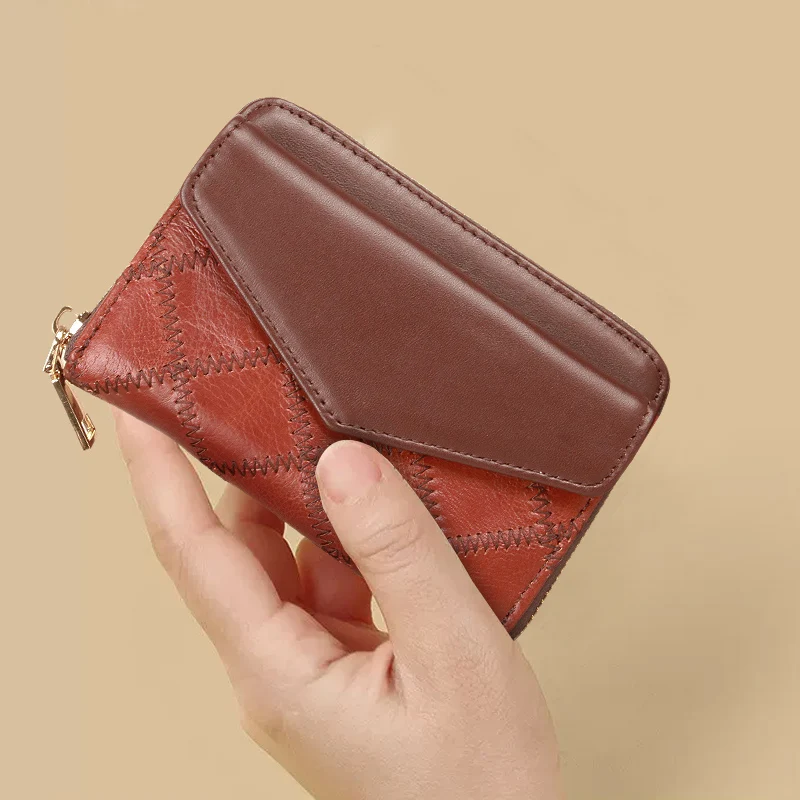Женский короткий кошелек из натуральной кожи бумажник на молнии для мелочи