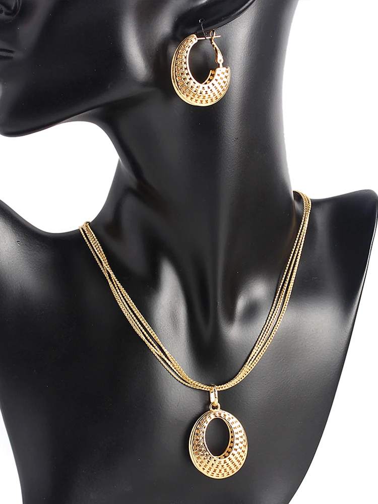 

African Dubai Jewelry Sets for Women Fashion Gold Color Earrings Bead Shape Pendant Necklace 2022 Trend Wedding Party Gift