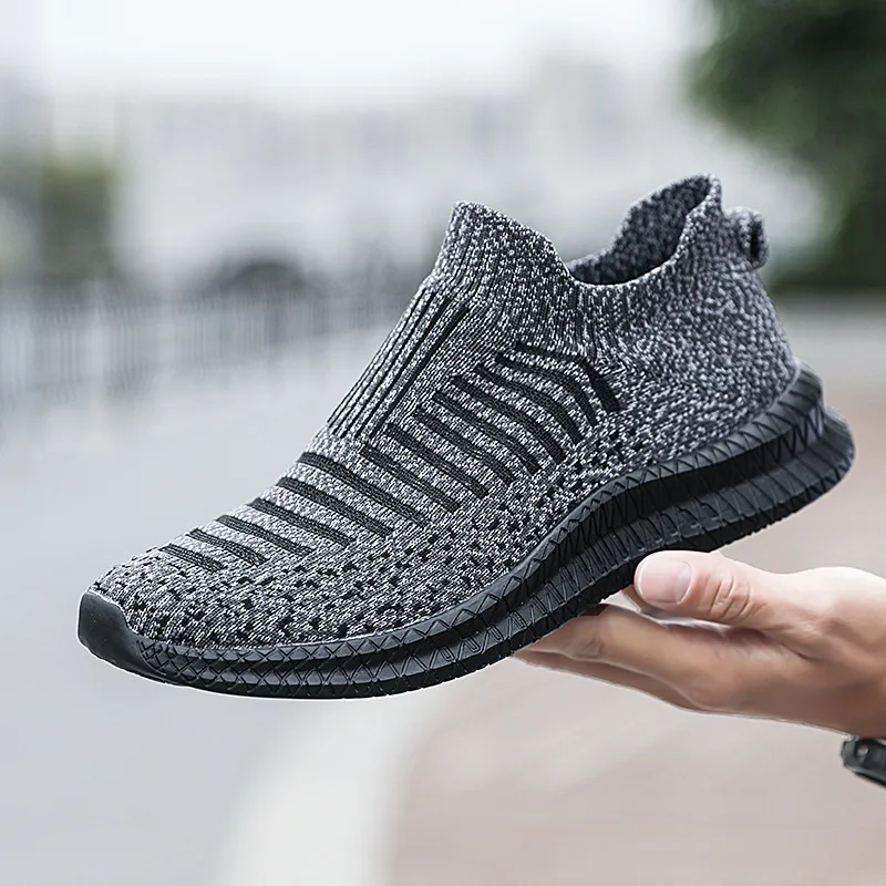 Fashion Trend Casual Shoes Men Knitted Mesh Outdoor Sneakers Men Slip-on Sock Shoes Breathable Sport Shoes Men Zapatillas Hombre images - 6