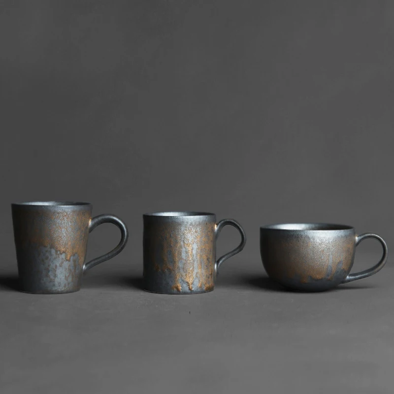 Japanese Style Kilns Black Gold Handmade Master Tea Mug Handmade Coarse Pottery Coffee Milk Tea Cup