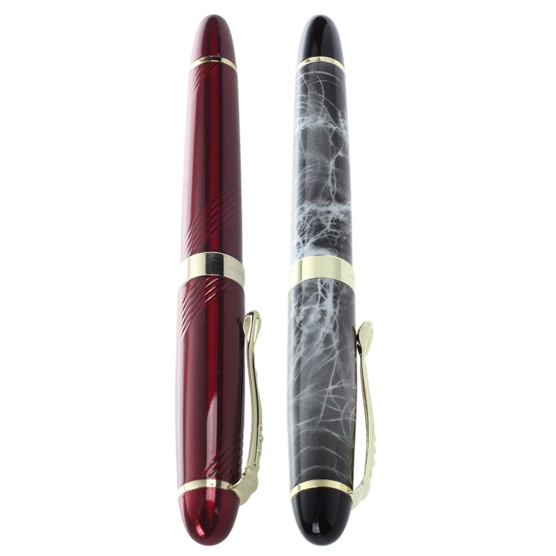 

2X JINHAO X450 18 KGP 0.7Mm Broad Nib Fountain Pen Red & Marble Gray